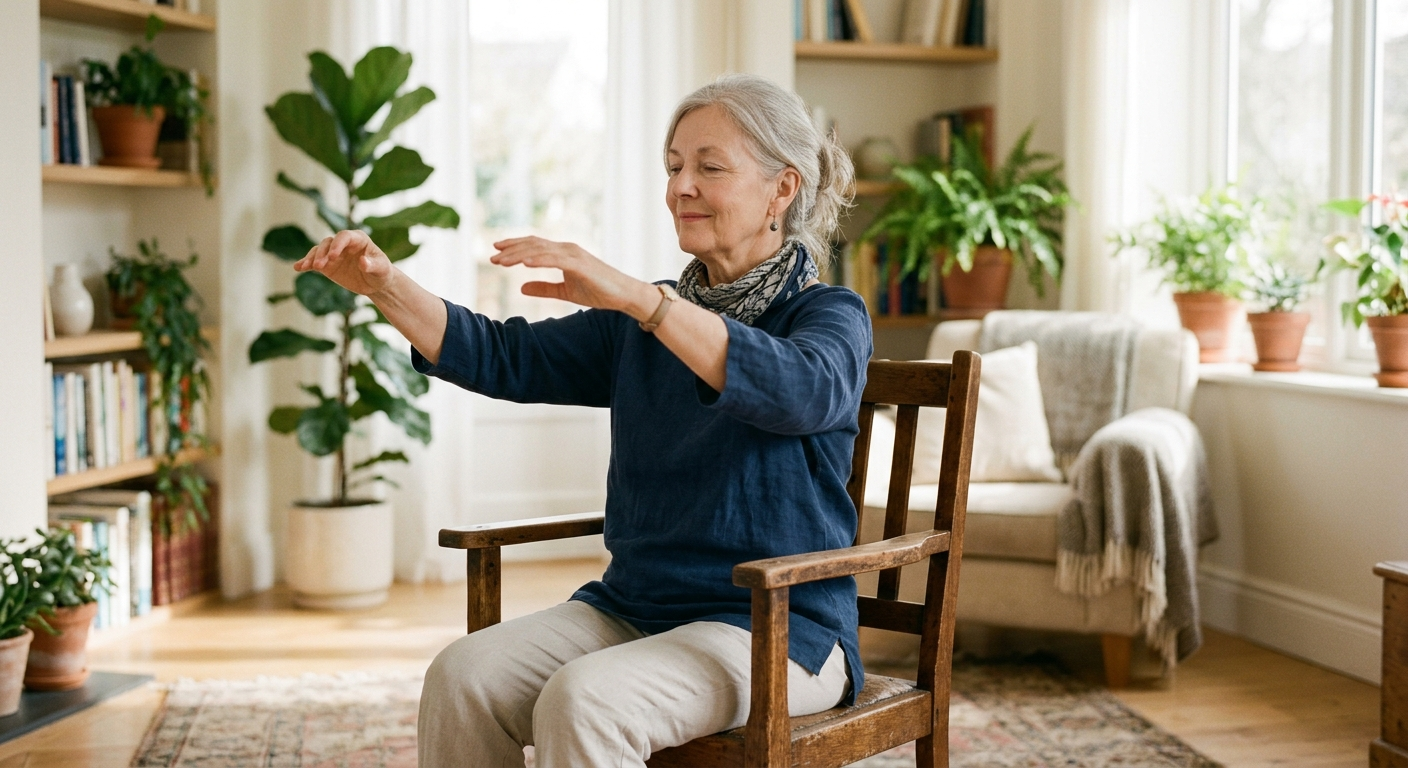 Senior starting a quick chair tai chi mini session