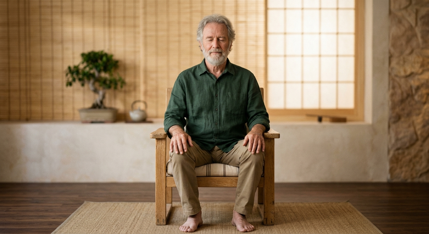 Beginner learning seated breathing and foundation